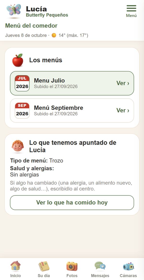 Menú del comedor